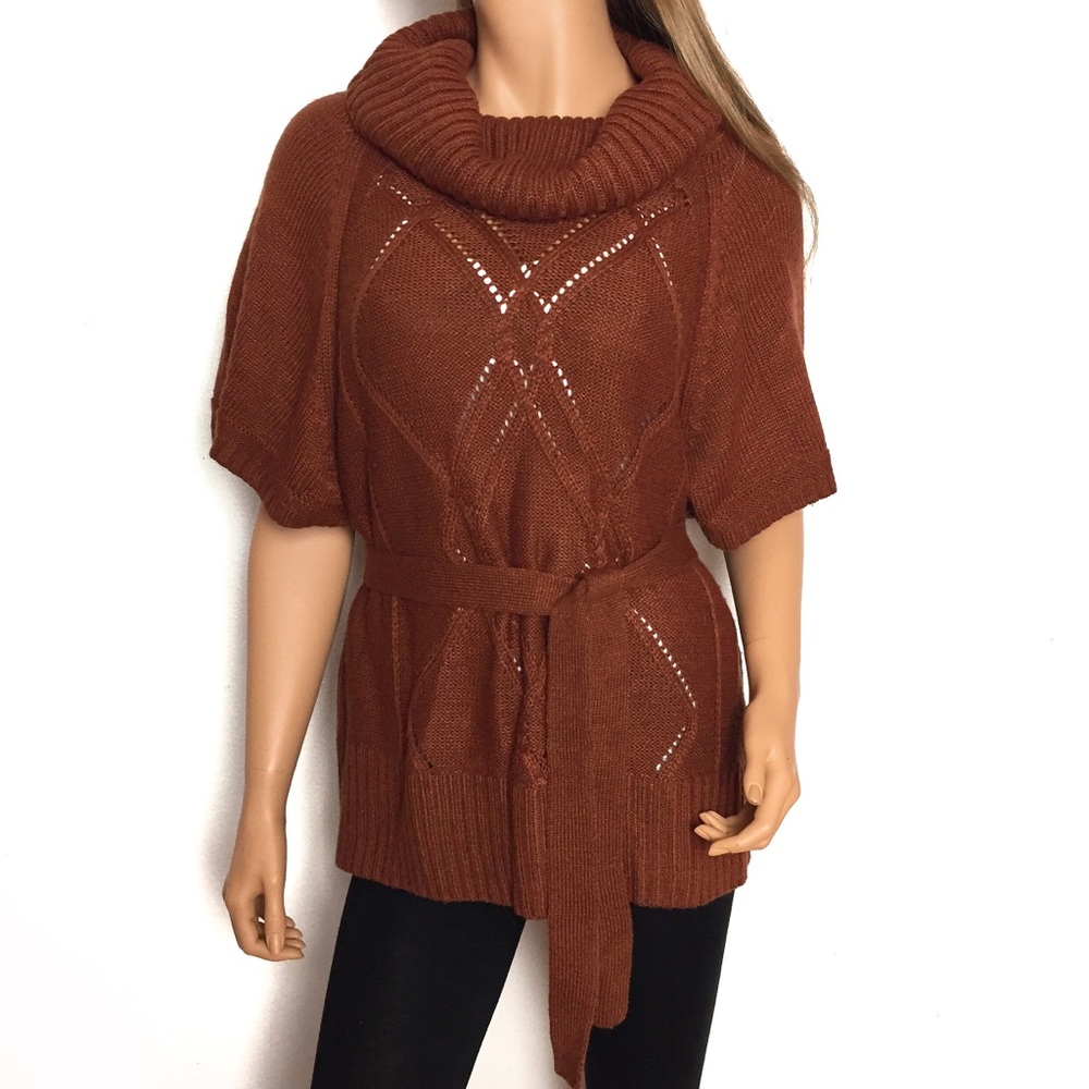 💢 Rustic Brown Big Sleeve Cowl Neck Tunic Sweater
